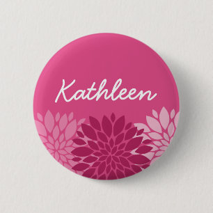  roze Floral Trio met naam Ronde Button 5,7 Cm