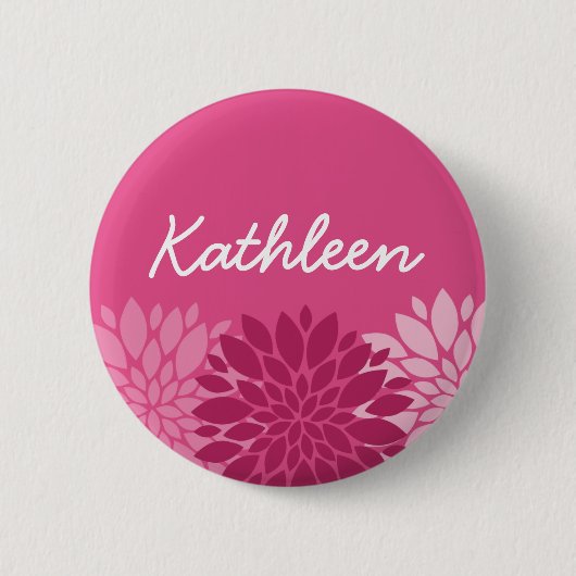 roze Floral Trio met naam Ronde Button 5,7 Cm (Voorkant)
