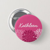 roze Floral Trio met naam Ronde Button 5,7 Cm (Voorkant /achterkant)