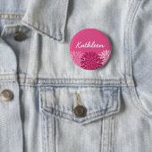 roze Floral Trio met naam Ronde Button 5,7 Cm (In situ)