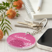  roze Floral Trio met naam Sleutelhanger (Voorkant Rechts)