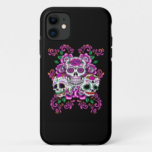 Roze Floral Triple Sugar Skull Day of the Dead Case-Mate iPhone Case (Achterkant)