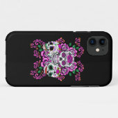 Roze Floral Triple Sugar Skull Day of the Dead Case-Mate iPhone Case (Achterkant (horizontaal))