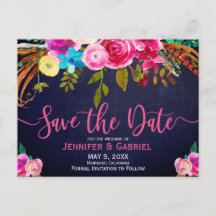 Roze Floral Typografie op Blauw sparen de Datum