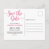 Roze Floral Typografie op Blauw sparen de Datum Aankondigingskaart (Achterkant)