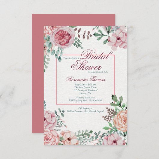 Roze Floral Uitnodiging (Voorkant / Achterkant)