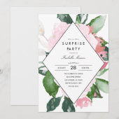 Roze Floral | Uitnodiging voor een verrassende par (Voorkant / Achterkant)
