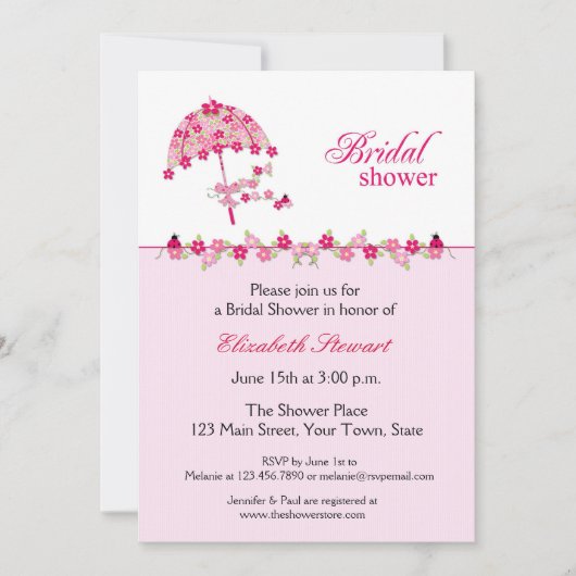 Roze Floral Umbrella, Bridal Shower Invitation Kaart (Voorkant)