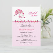 Roze Floral Umbrella, Bridal Shower Invitation Kaart (Staand voorkant)