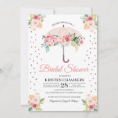 Roze Floral Umbrella Bridal Shower Uitnodiging (Voorkant)
