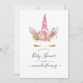 Roze Floral Unicorn Baby shower Uitnodiging (Voorkant)