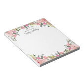 Roze Floral van het bureau van, gepersonaliseerd Notitieblok (Schuin)
