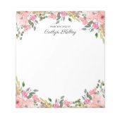 Roze Floral van het bureau van, gepersonaliseerd Notitieblok (Voorkant)