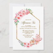 Roze Floral vanmiddag Baby shower Tea Kaart (Voorkant)