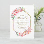 Roze Floral vanmiddag Baby shower Tea Kaart (Staand voorkant)