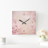 Roze Floral Vierkante Klok (Huis)