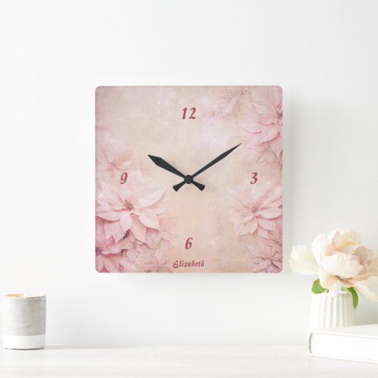 Roze Floral Vierkante Klok (Huis)