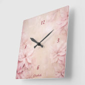 Roze Floral Vierkante Klok (Hoek)