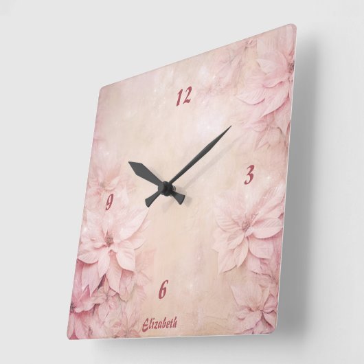 Roze Floral Vierkante Klok (Hoek)