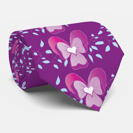  Roze Floral Violet behang patroon Stropdas (Opgerold)