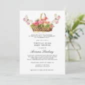 Roze Floral Virtual Online Baby shower Invitation Kaart (Staand voorkant)