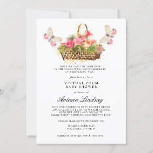 Roze Floral Virtual Online Baby shower Invitation Kaart