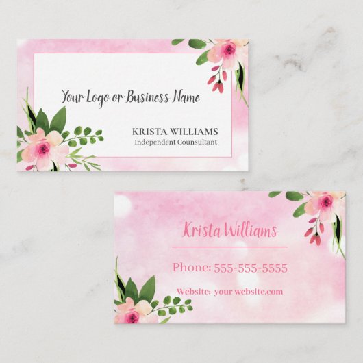 Roze Floral Visitekaartje (Voorkant / Achterkant)