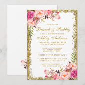 Roze Floral Vrijgezellenfeest Brunch Gold Glitter Kaart (Voorkant / Achterkant)