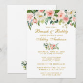 Roze Floral Vrijgezellenfeest Brunch Gold Invite P Kaart (Voorkant / Achterkant)