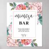 Roze Floral Vrijgezellenfeest Mimosa Bar, teken Poster (Voorkant)