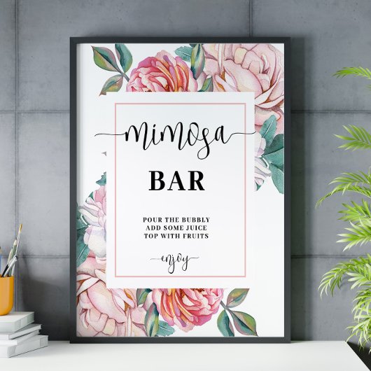 Roze Floral Vrijgezellenfeest Mimosa Bar, teken Poster