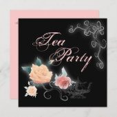 Roze Floral Vrijgezellenfeest Tea Party Invitation Kaart (Voorkant / Achterkant)