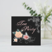 Roze Floral Vrijgezellenfeest Tea Party Invitation Kaart (Staand voorkant)