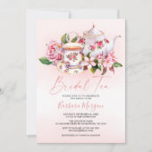 Roze Floral Vrijgezellenfeest Tea Party Invitation Kaart (Voorkant)