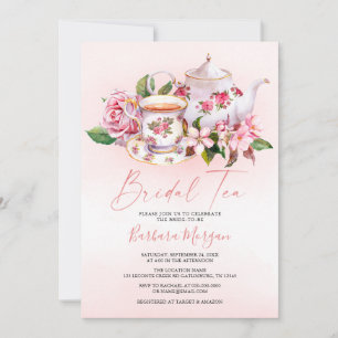 Roze Floral Vrijgezellenfeest Tea Party Invitation Kaart