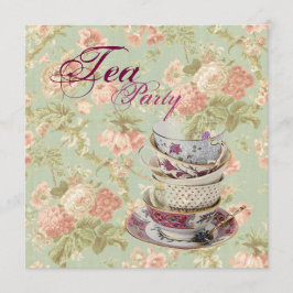 Roze Floral Vrijgezellenfeest Tea Party Invitation Kaart