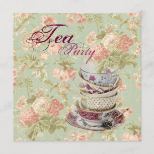 Roze Floral Vrijgezellenfeest Tea Party Invitation Kaart