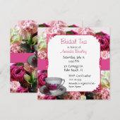 Roze Floral Vrijgezellenfeest Tea Party Invitation Kaart (Voorkant / Achterkant)