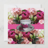 Roze Floral Vrijgezellenfeest Tea Party Invitation Kaart (Achterkant)
