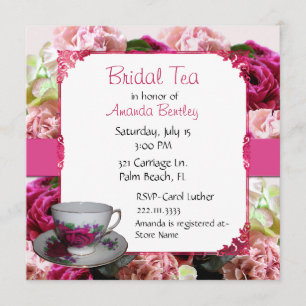 Roze Floral Vrijgezellenfeest Tea Party Invitation Kaart