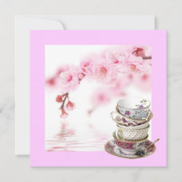 Roze Floral Vrijgezellenfeest Tea Party Invitation Kaart