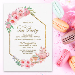 Roze Floral Vrijgezellenfeest Tea Party Invitation Kaart