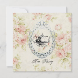 Roze Floral Vrijgezellenfeest Tea Party Invitation Kaart