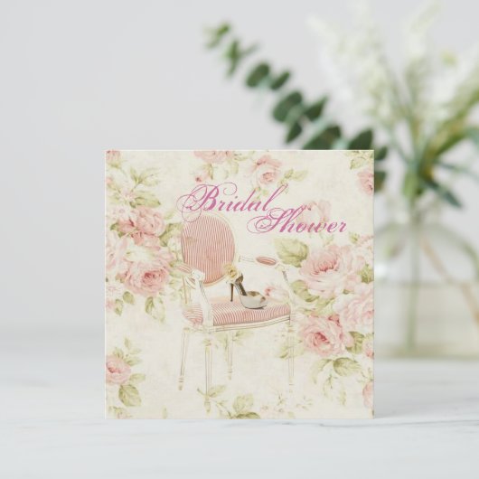 Roze Floral Vrijgezellenfeest Tea Party Invitation Kaart (Staand voorkant)