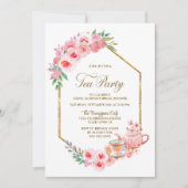 Roze Floral Vrijgezellenfeest Tea Party Invitation Kaart (Voorkant)