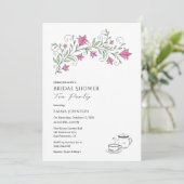 Roze Floral Vrijgezellenfeest Tea Party Invitation Kaart (Staand voorkant)