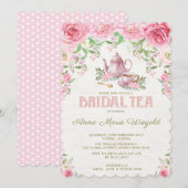  roze Floral Vrijgezellenfeest Tea Party nodigt ui Kaart (Voorkant / Achterkant)