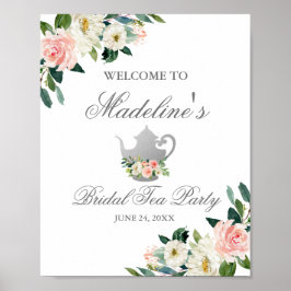Roze Floral Vrijgezellenfeest Tea Party Silver Wel Poster