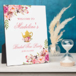 Roze Floral Vrijgezellenfeest Tea Party Welkom Fotoplaat<br><div class="desc">Roze Floral Vrijgezellenfeest Tea Party Welcome Plaque</div>