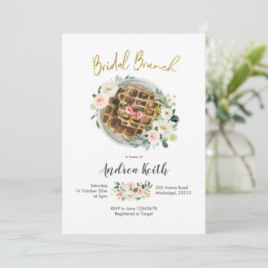 Roze Floral Waffle Bridal Brunch Uitnodiging (Staand voorkant)